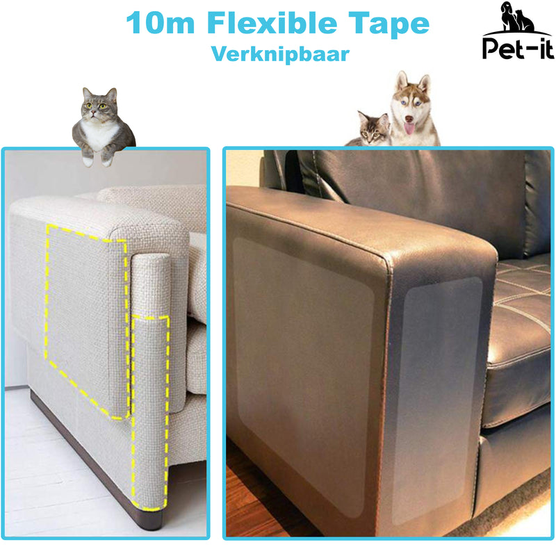 Pet-it | Krab schade bescherming voor Katten en Honden | 10M Beschermings Tape | voor Bank Meubel Interieur | Transparant