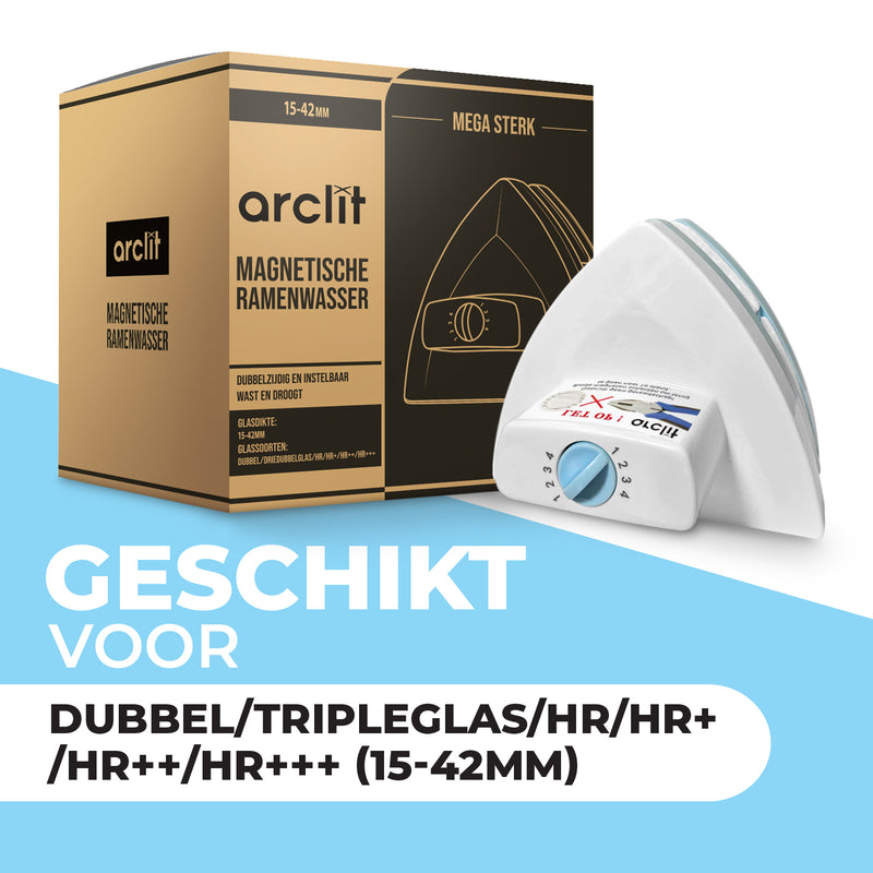 Arclit® | Magnetische ramenwasser 15-42mm Triple Glas | Geschikt voor Dubbel en Driedubbelglas HR / HR+++ | Verstelbare ruitenreiniger & Raamwisser