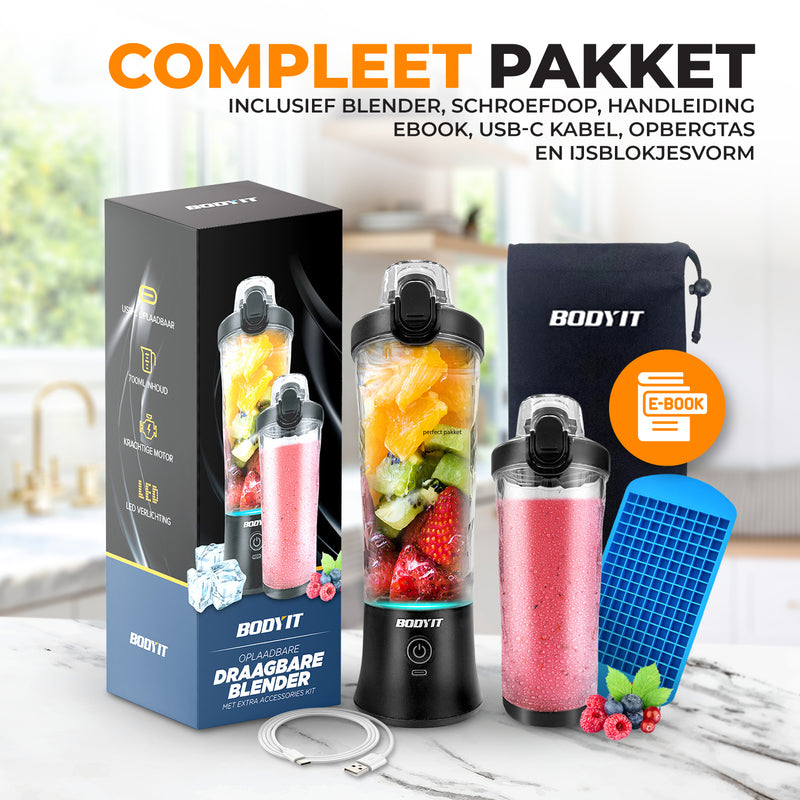 BODYIT® Wellness Pakket Elektrische Shakebeker + Draagbare Blender