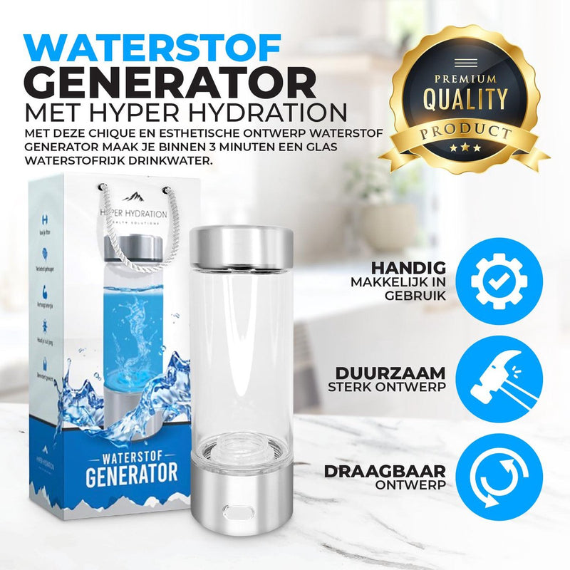 Hyper hydration - Waterstof Generator - H2 Water - Water Generator - 450 ml - Hydrogen Water Generator - Gezond Water - Waterfles - Waterfilterfles - Superfood - Anti age - Volwassenen - Drinkfles