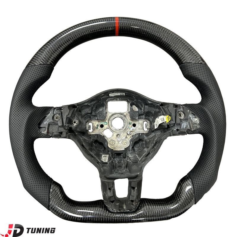 JDtuning® | Premium Custom Carbon Stuurwiel | Geperforeerd Leder | Zwarte stiksels | Rode 12 uur markering | Geschikt voor Volkswagen Golf/GTI/R/R-Line/Polo/Scirocco III/Passat/Caddy | 2009 – 2013