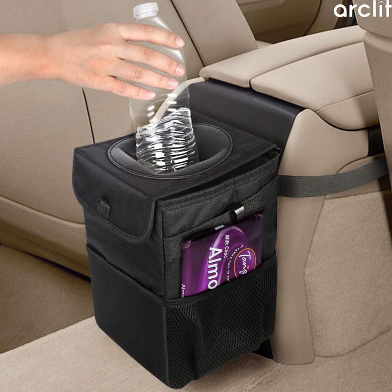 Arclit® Auto-Mülleimer – 6 Liter – Tragbarer Fahrzeug-Mülleimer – Auslaufsicherer und faltbarer Abfallbehälter – Zusätzliche Aufbewahrungsbeutel – Schwarz