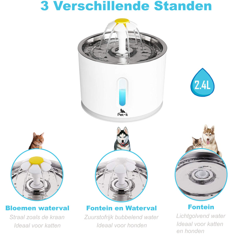 Pet-it Drinkfontein incl. 3 filters - Katten en Honden - 2,4 Liter - Wit