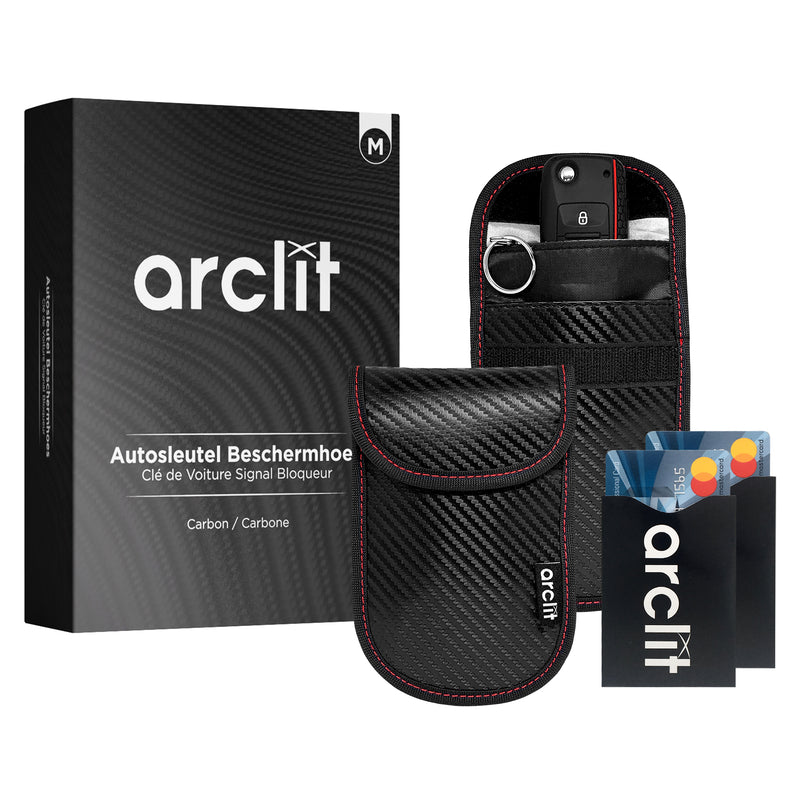 Arclit® Keyless Entry Autoschlüssel Anti-Diebstahl RFID Schutzhülle - Carbon - Größe M