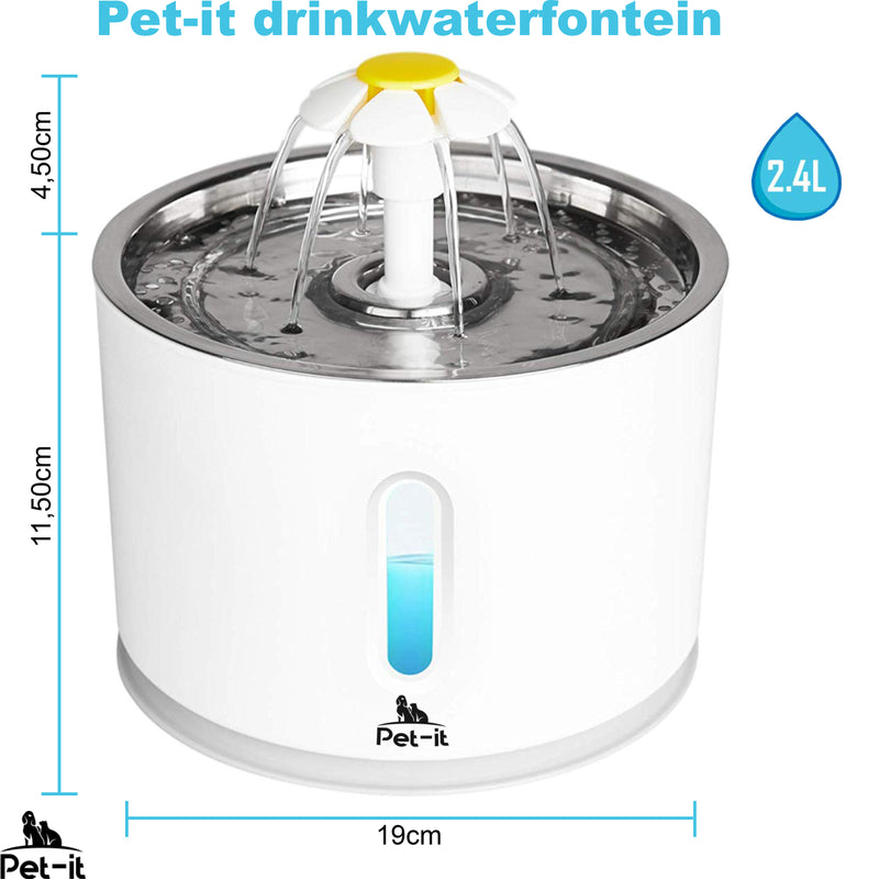 Fontaine à boire Pet-it avec 3 filtres - Chats et chiens - 2,4 litres - Blanc